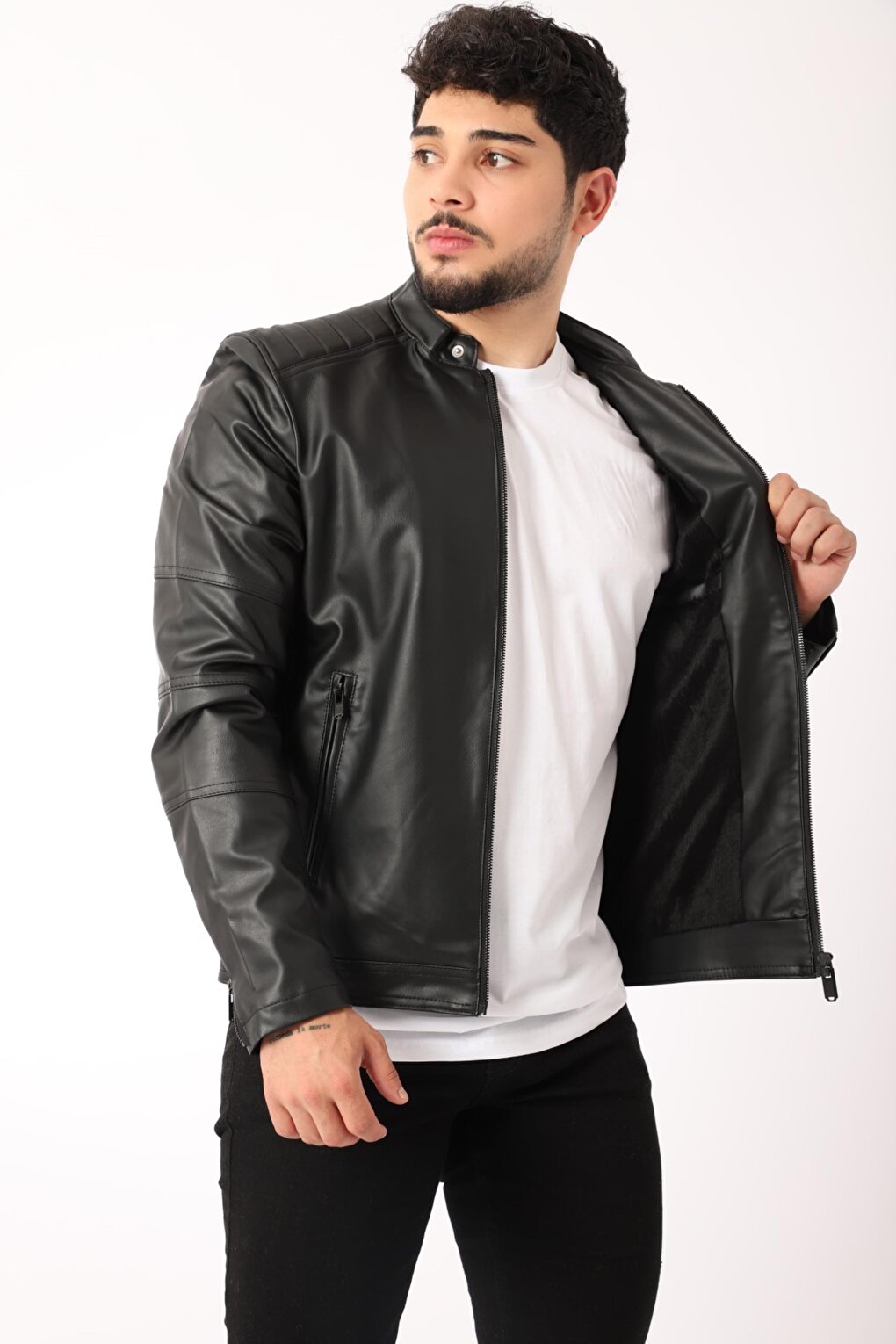 Side Detailed Faux Leather Jacket BL 1460