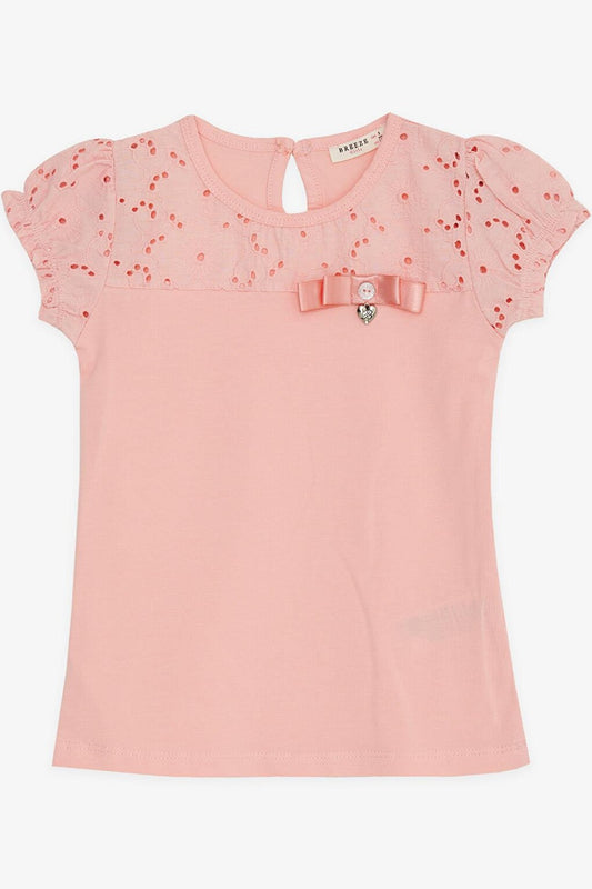 Girl's T-Shirt Salmon with Guipure Accessories (Age 5-10)