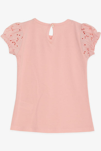 Girl's T-Shirt Salmon with Guipure Accessories (Age 5-10)