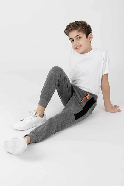 Kids Men's Neon Zippered Sweatpants with Zipper Pocket Elastic Slim Leg Sweatpants Ak2036