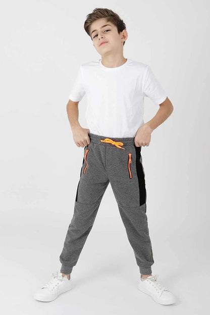 Kids Men's Neon Zippered Sweatpants with Zipper Pocket Elastic Slim Leg Sweatpants Ak2036