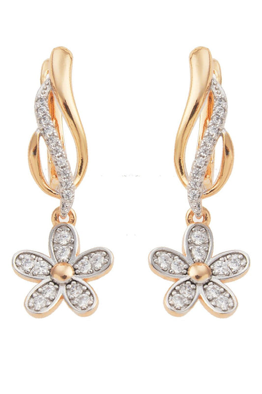 Zircon Stone Gold Flower Earrings