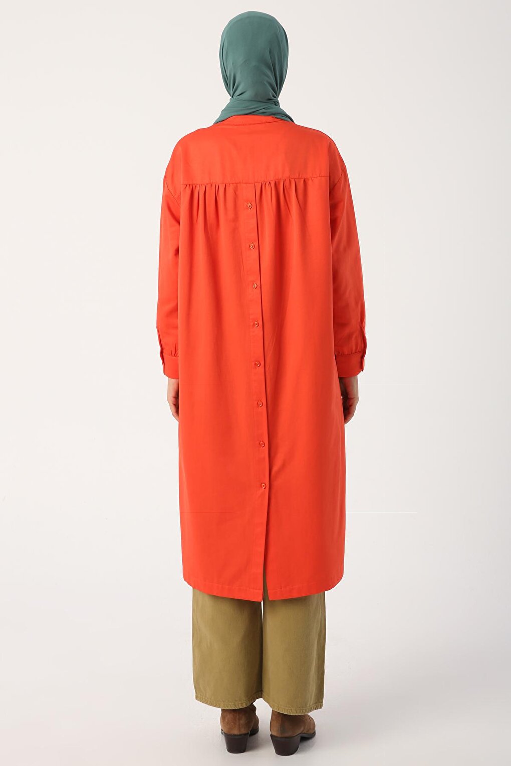 Orange Buttoned Front and Back Deep Slit Shirt Tunic