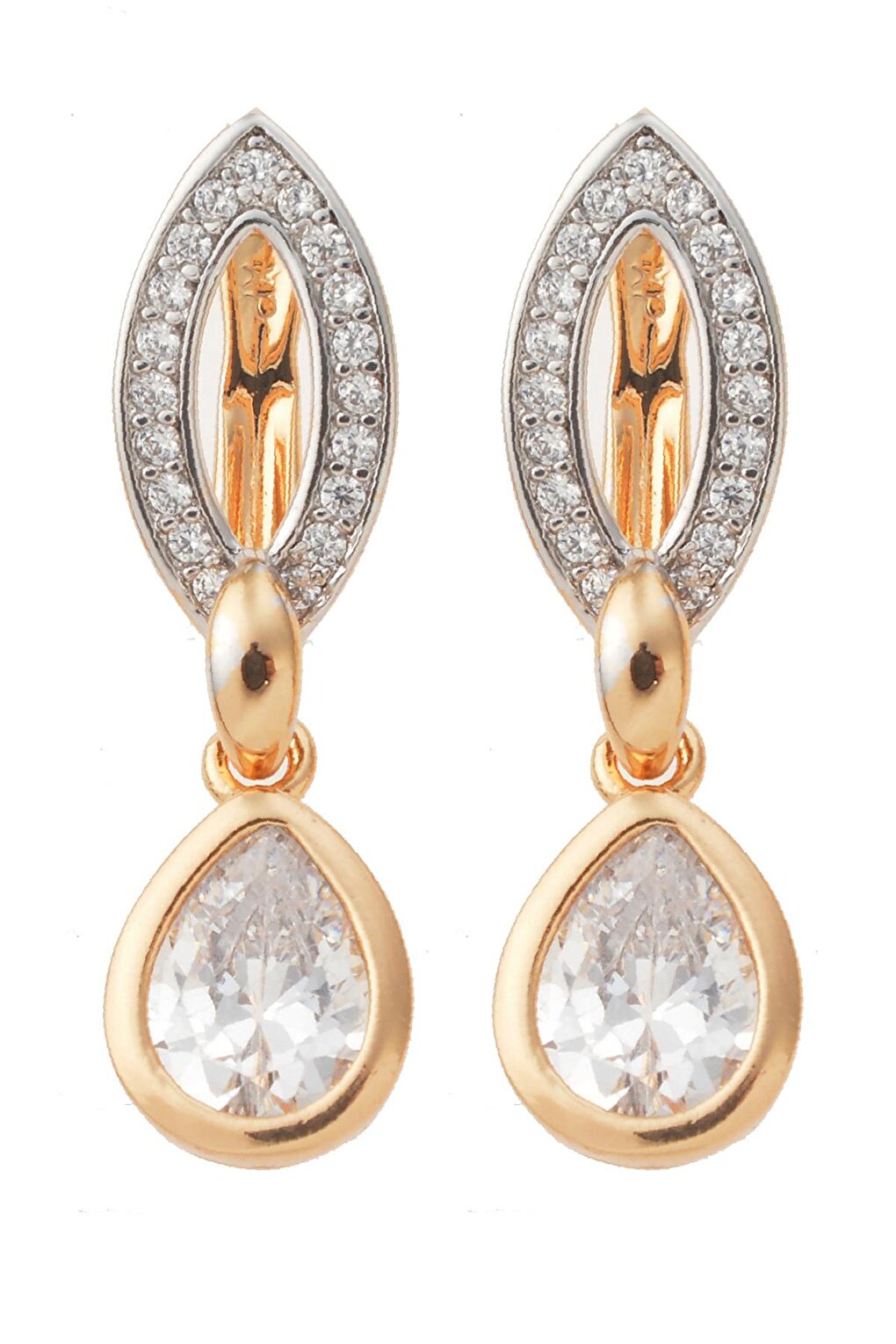 Zircon Stone Gold Drop Earrings