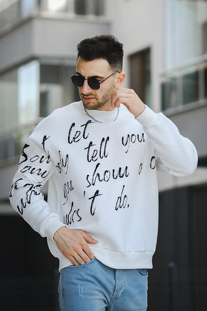 Three Thread Raised Printed Crew Neck Oversize Men's Sweatshirt