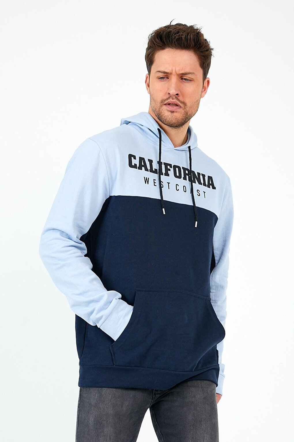 Men's Hooded Garnished Regular Fit CALIFORNIA Printed Sweatshirt SPR22SW166