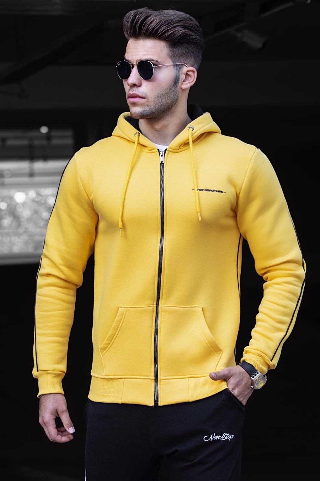 Yellow Zipper Hooded Men's Sweatshirt 4741