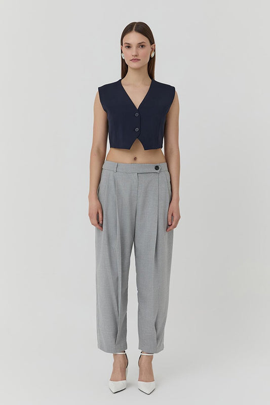 Button Detailed Dart Trousers Light Grey