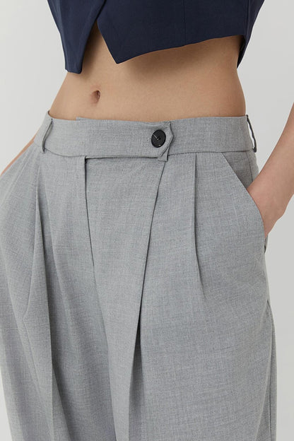 Button Detailed Dart Trousers Light Grey