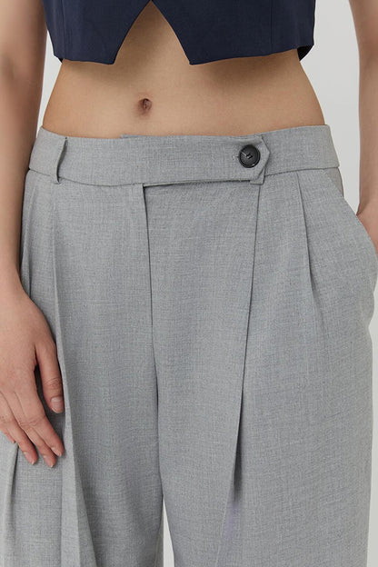 Button Detailed Dart Trousers Light Grey