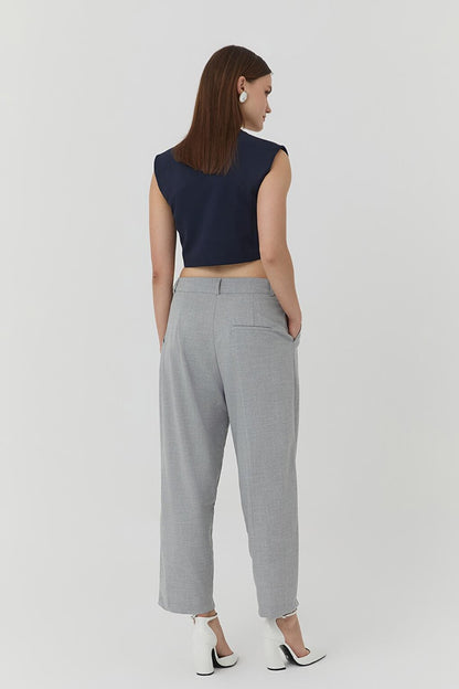 Button Detailed Dart Trousers Light Grey