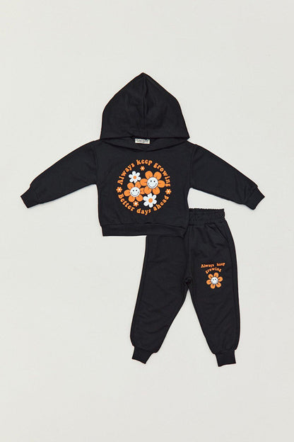 Printed Hooded Girls Tracksuit Set