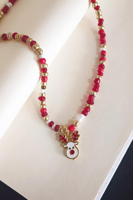 New Year's Colorful Beaded Necklace with Deer Figure