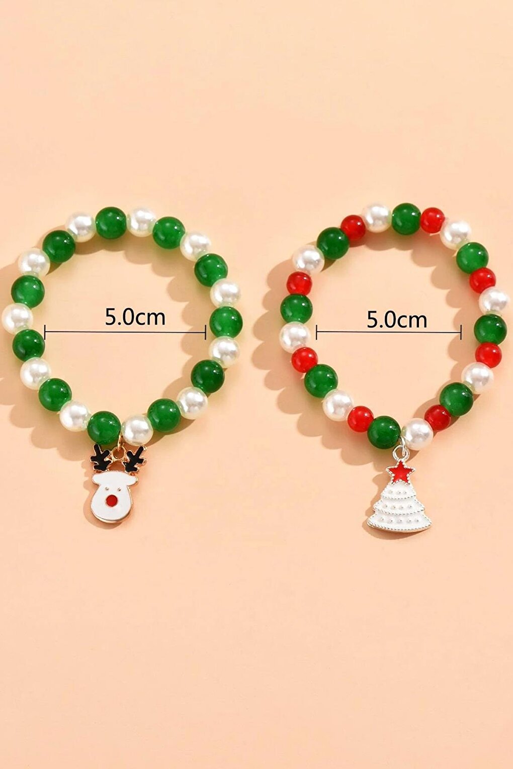 Christmas Tree Charm Beaded Bracelet 2 Pieces