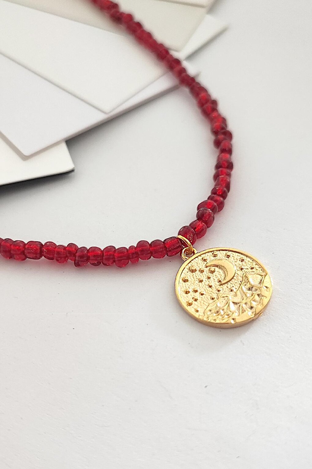 New Year's Sky Pendant Red Bead Necklace