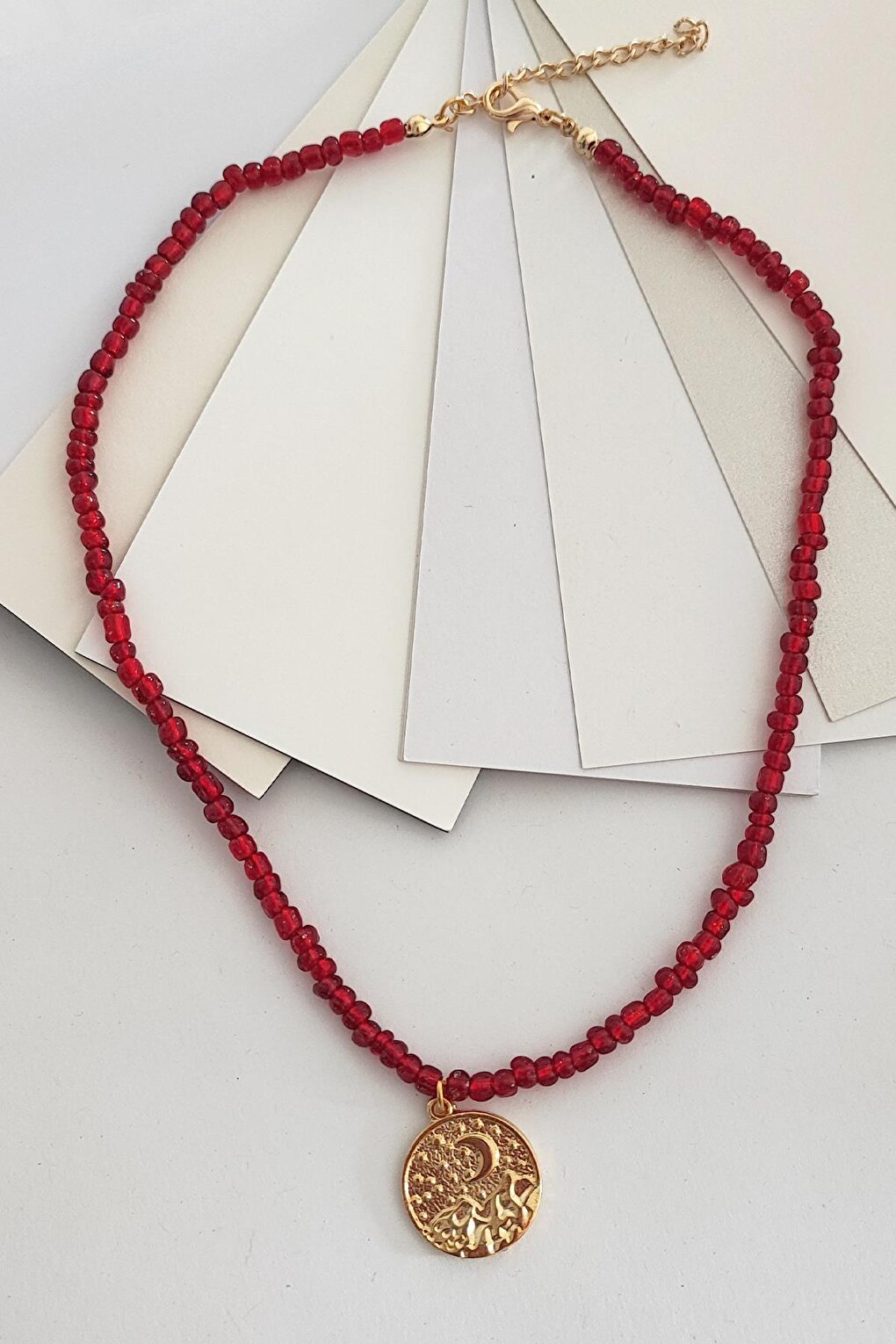 New Year's Sky Pendant Red Bead Necklace