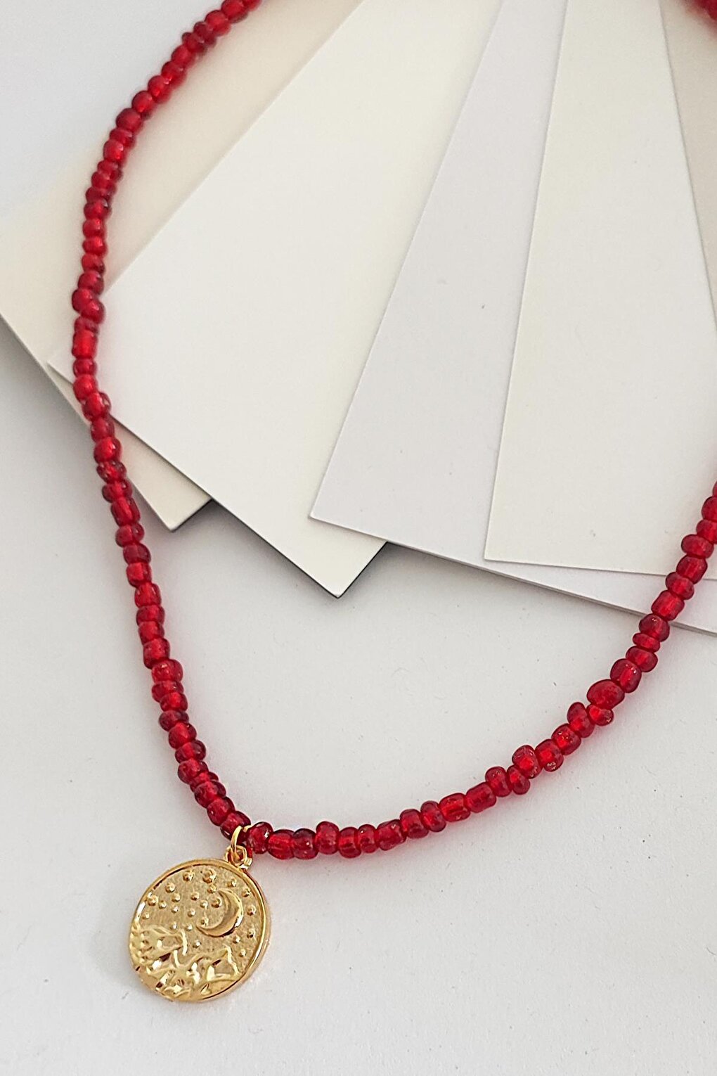 New Year's Sky Pendant Red Bead Necklace