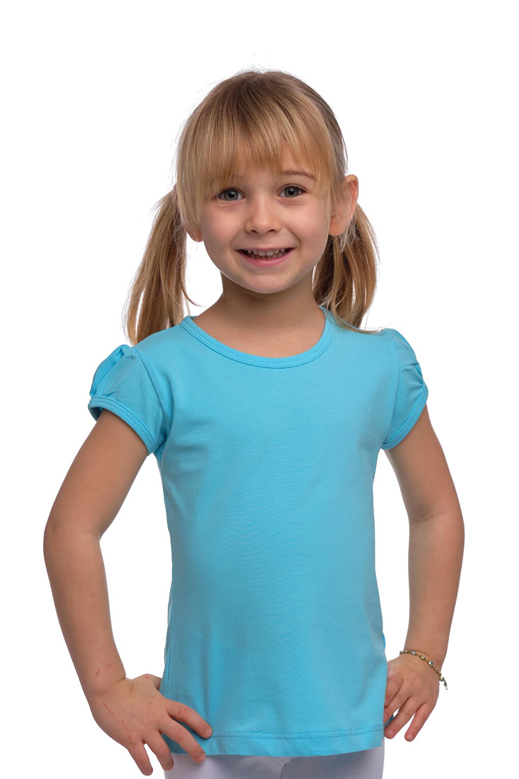 Cyan Girl's Short Sleeve Basic T-Shirt