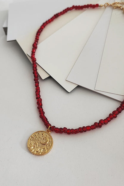 New Year's Sky Pendant Red Bead Necklace