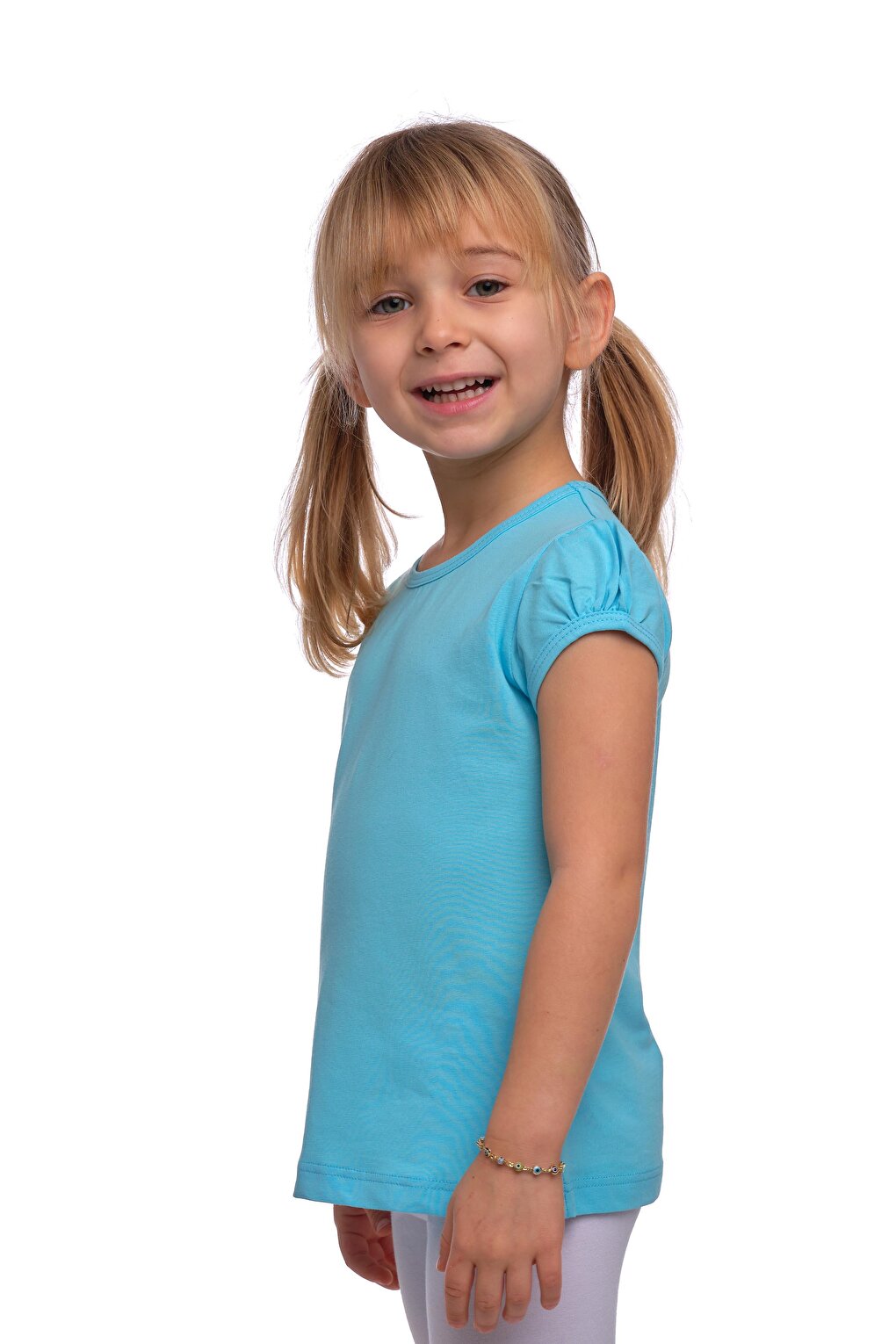 Cyan Girl's Short Sleeve Basic T-Shirt