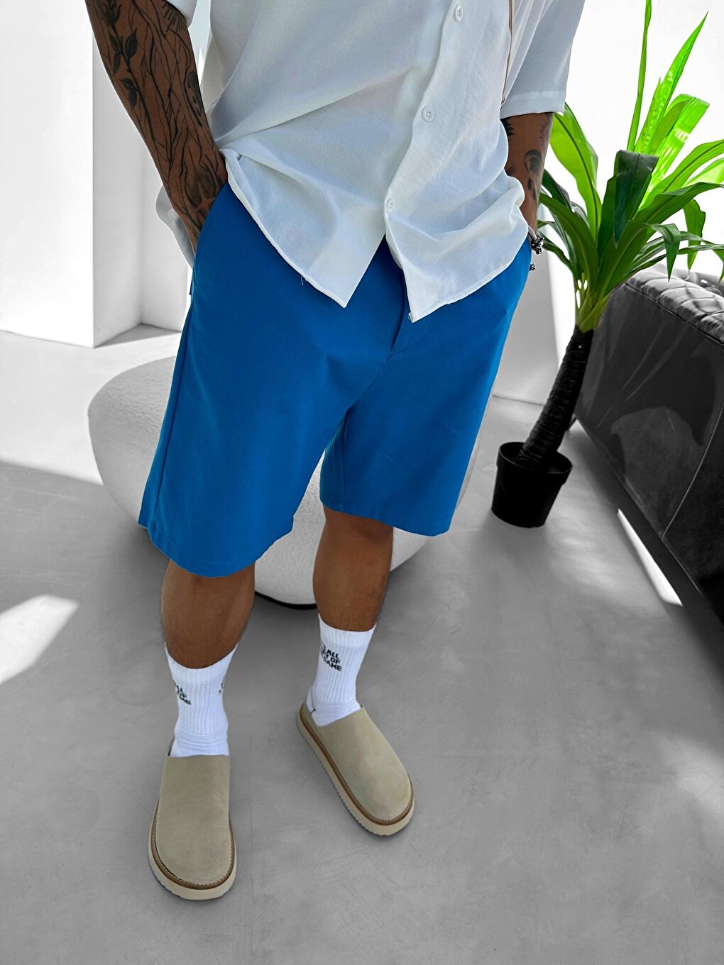 Gabardine Oversize Shorts Blue