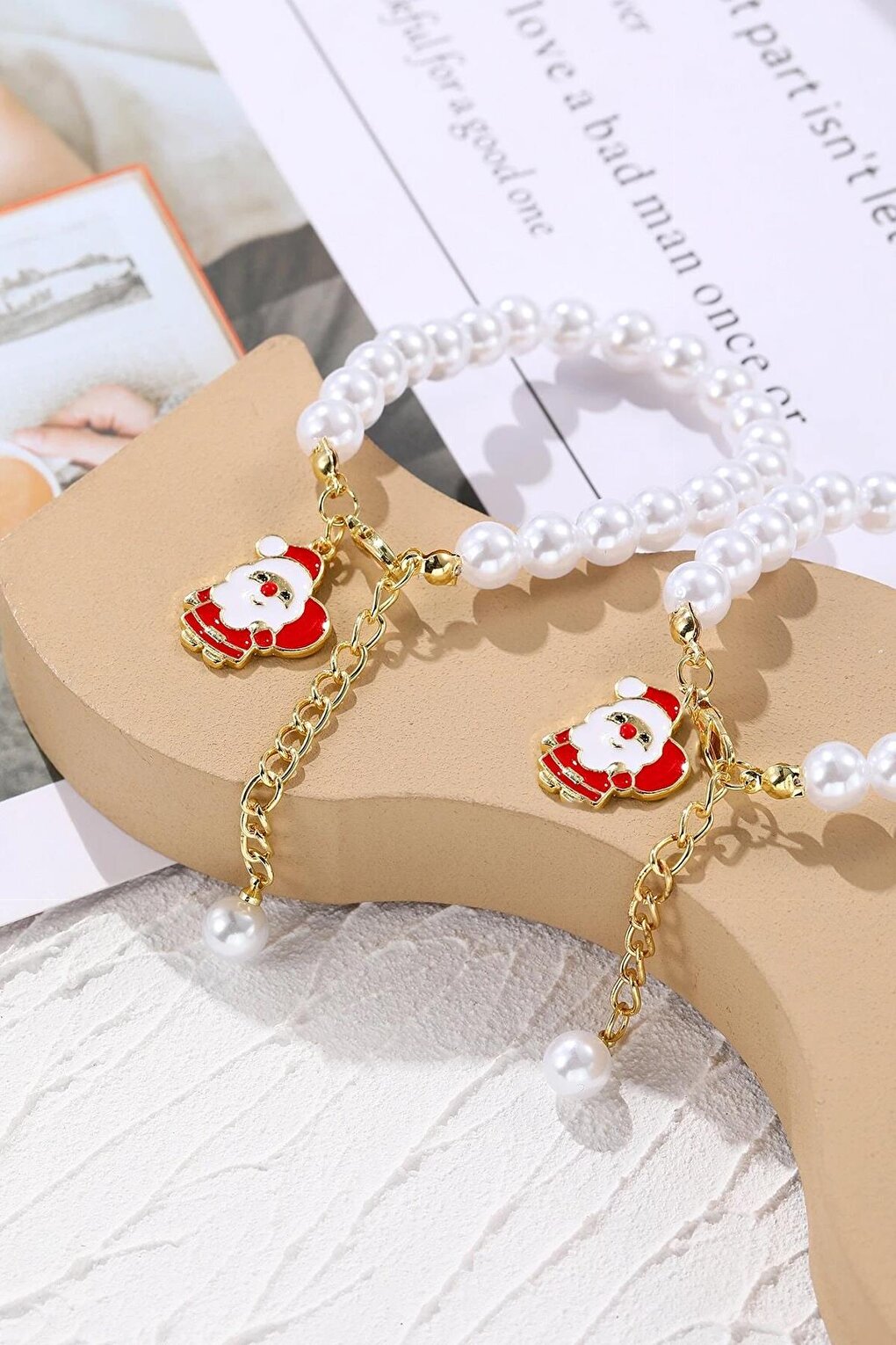 Christmas Santa Claus Charm Pearl Bracelet 2 Pack