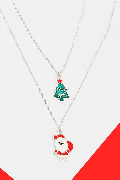 Christmas Santa Claus and Christmas Tree Figure Pendant Necklace Set 2 Pack