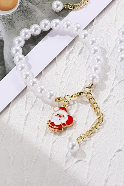 Christmas Santa Claus Charm Pearl Bracelet 2 Pack