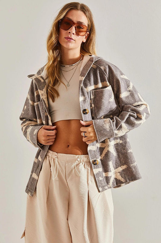 Women's Piece Patterned Hooded Cashew Jacket