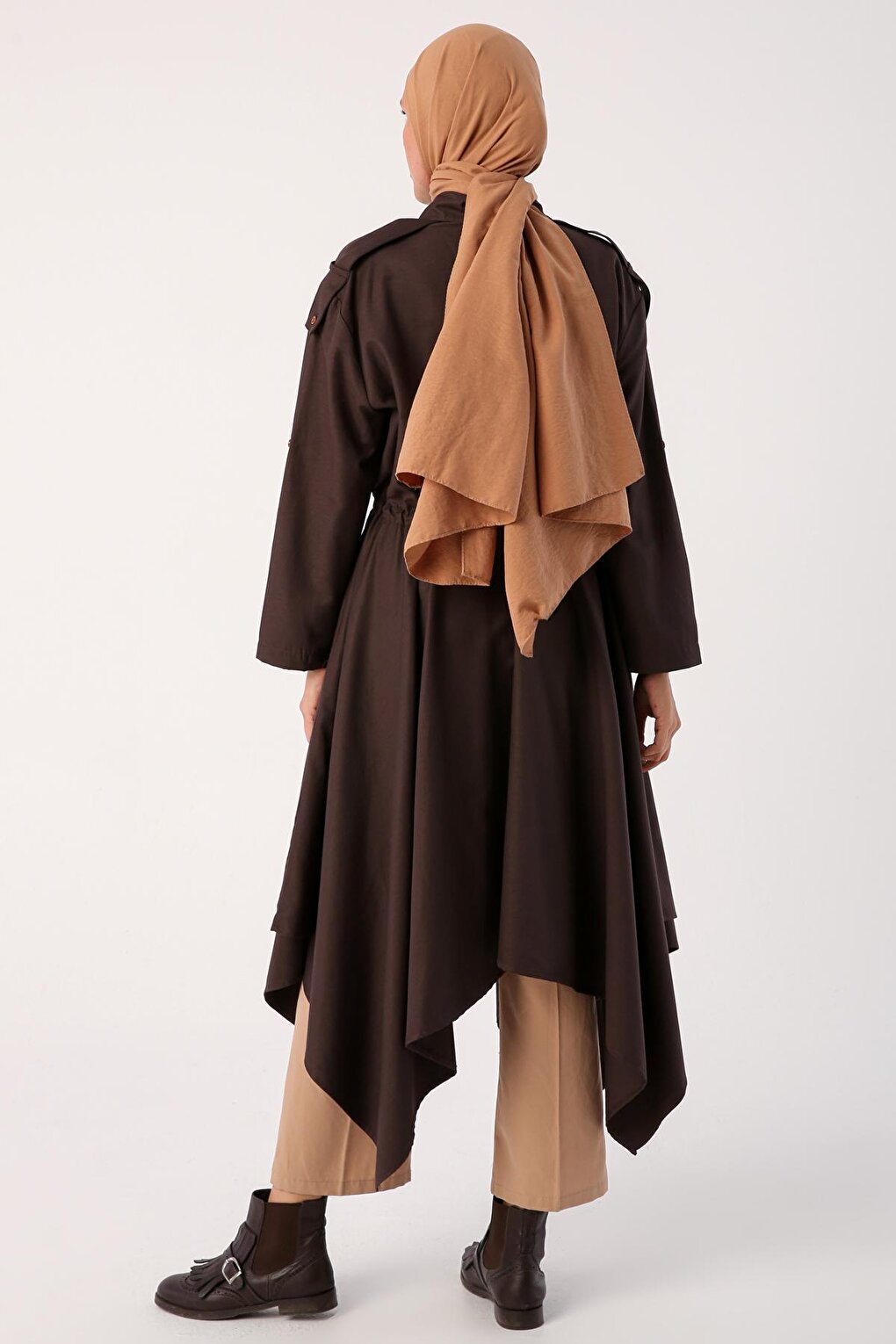 Bitter Brown Asymmetrical Skirt and Epaulette Shirt Tunic