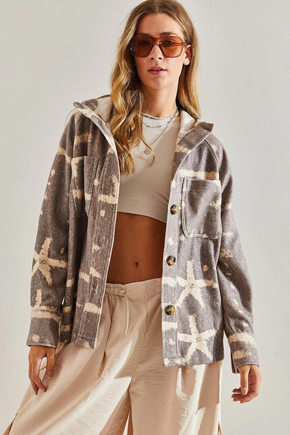 Women's Piece Patterned Hooded Cashew Jacket