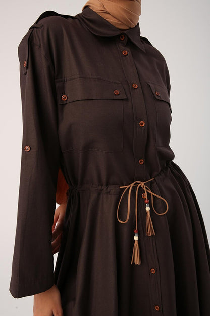 Bitter Brown Asymmetrical Skirt and Epaulette Shirt Tunic