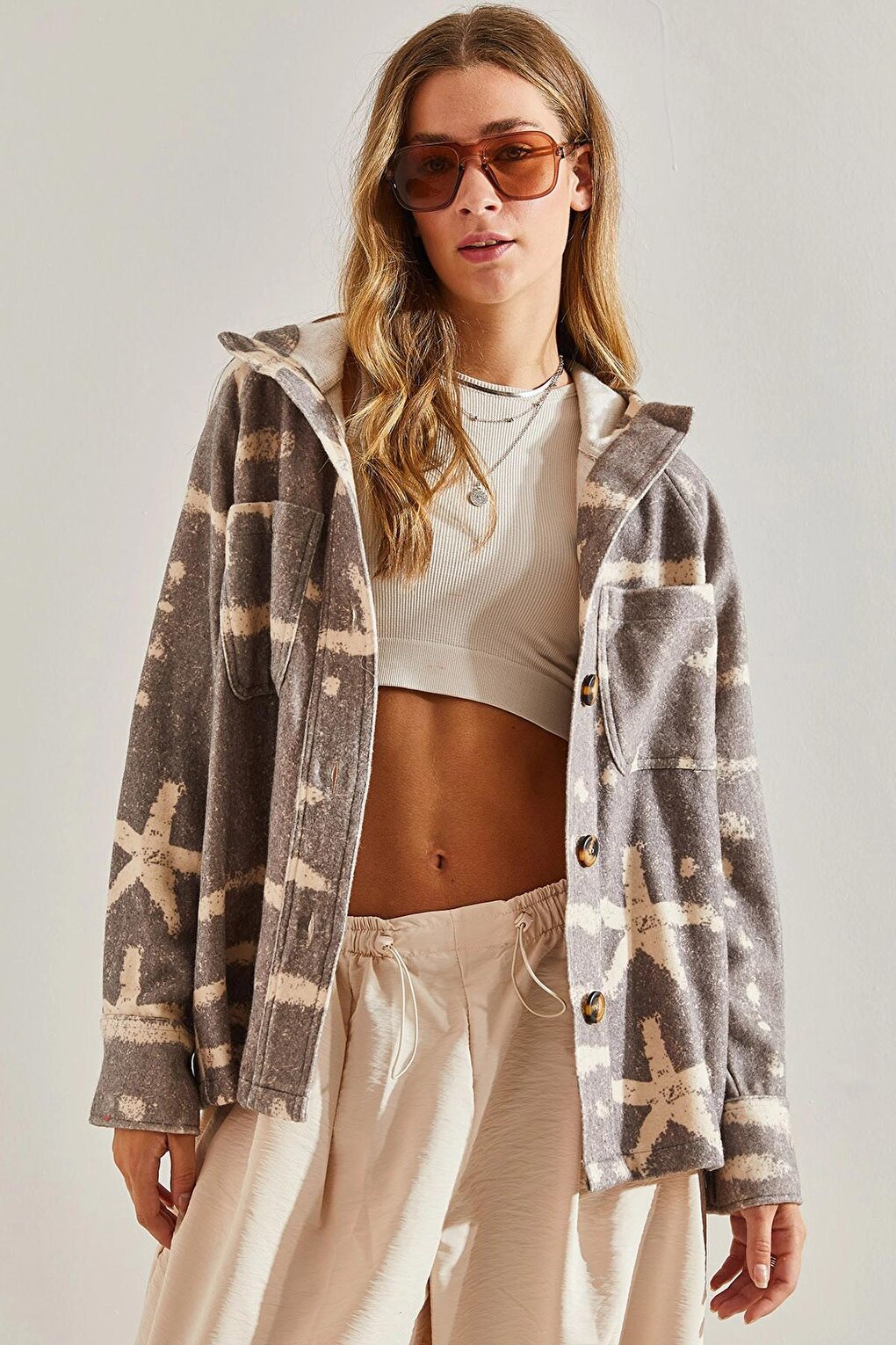 Women's Piece Patterned Hooded Cashew Jacket