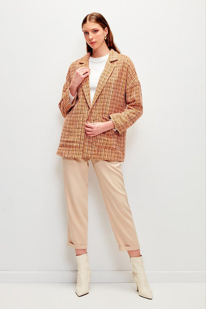 Orange Tweed Relaxed Fit Jacket