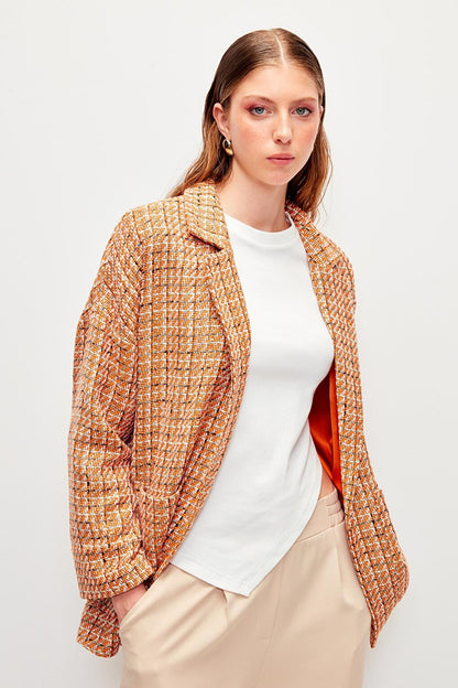 Orange Tweed Relaxed Fit Jacket