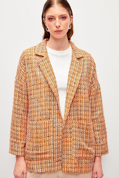 Orange Tweed Relaxed Fit Jacket