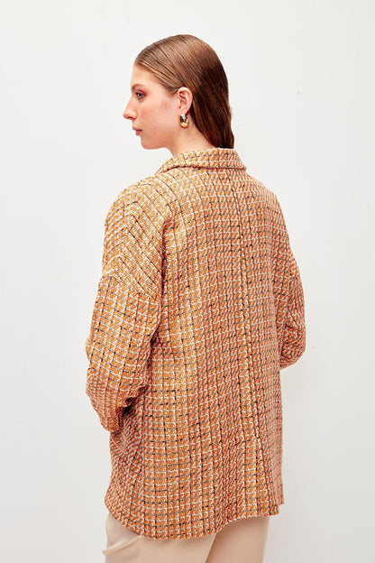 Orange Tweed Relaxed Fit Jacket