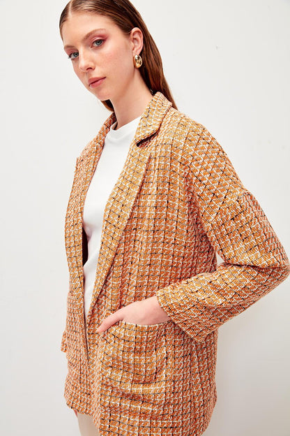 Orange Tweed Relaxed Fit Jacket