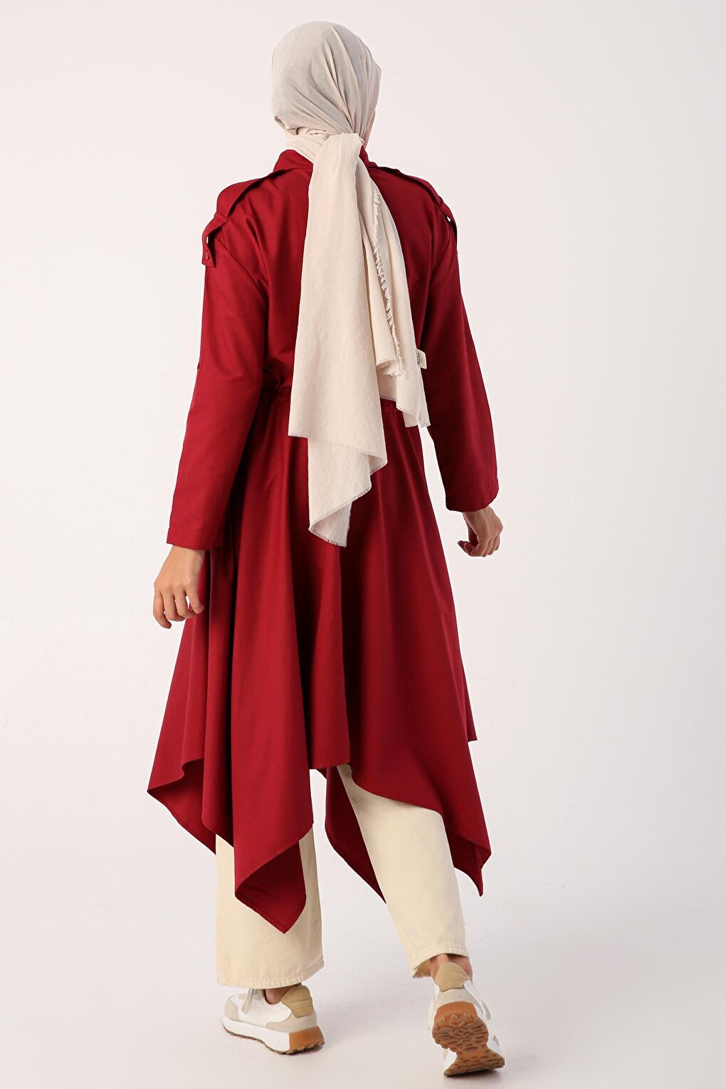 Dark Claret Red Asymmetric Skirt Shirt Tunic with Epaulettes