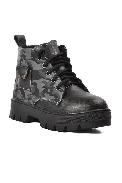 Arz 2301003-F Black-Grey Camouflage Shearling Children's Boots