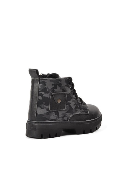 Arz 2301003-F Black-Grey Camouflage Shearling Children's Boots