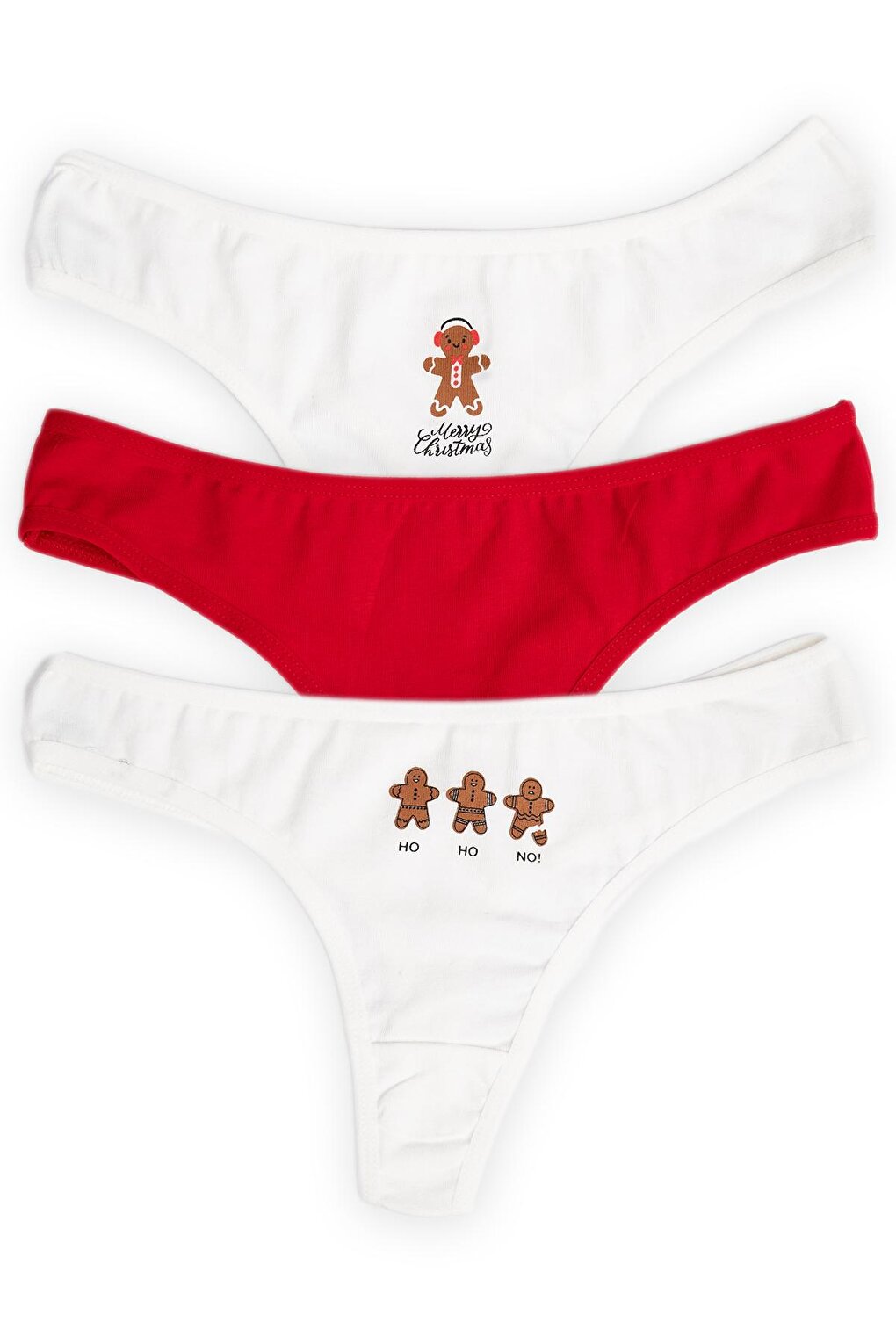 Ecru Ho Ho Ho 3-Piece Cookie Thong Panties with Headphones