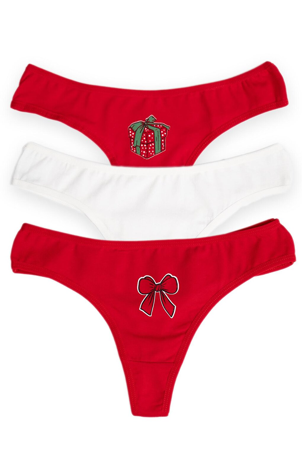 Red Gift Package 3-Piece Christmas Thong Panties