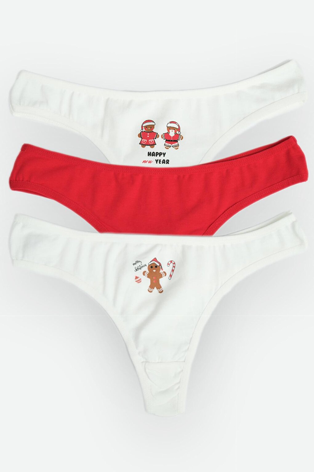 Ecru Santa Claus Walking Stick 3-Piece Cookie Thong Panties