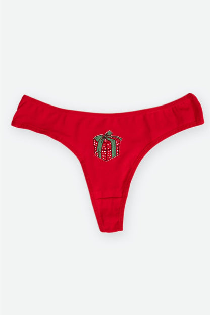 Red Gift Package 3-Piece Christmas Thong Panties