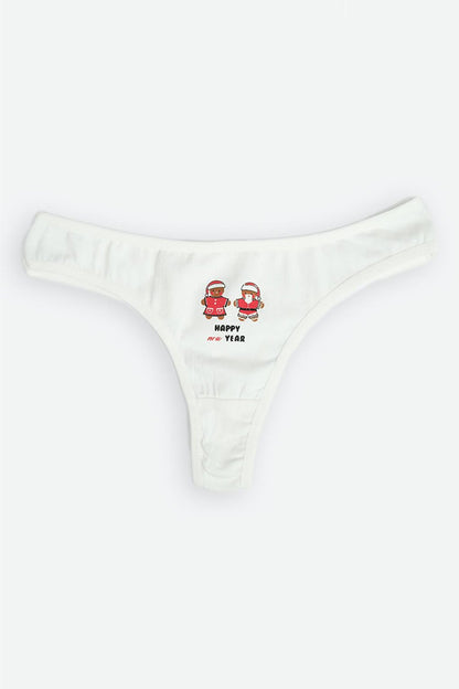 Ecru Santa Claus Walking Stick 3-Piece Cookie Thong Panties