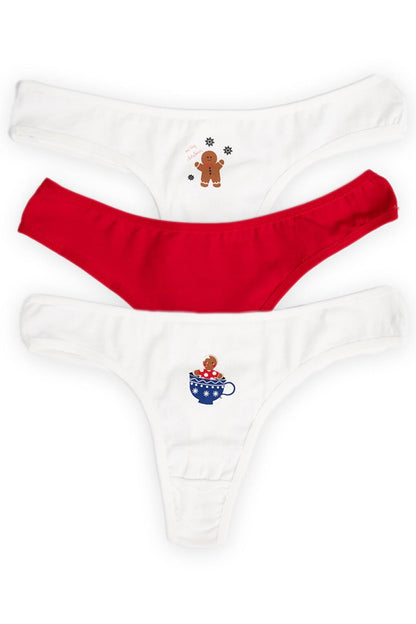 Ecru Cup Snowflake 3-Piece Cookie Thong Panties