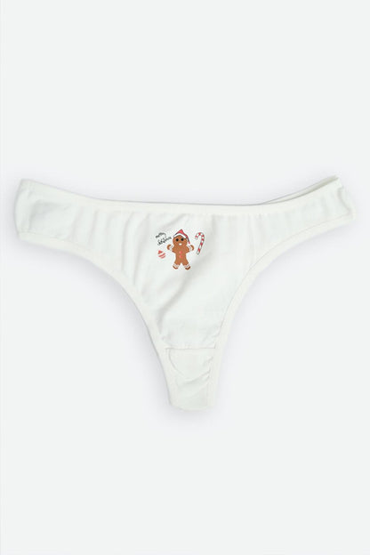 Ecru Santa Claus Walking Stick 3-Piece Cookie Thong Panties