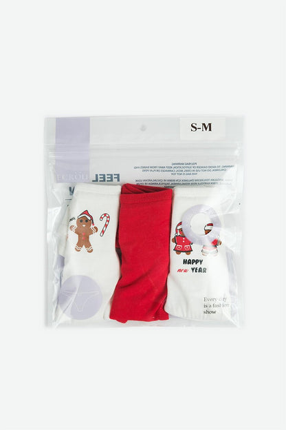 Ecru Santa Claus Walking Stick 3-Piece Cookie Thong Panties