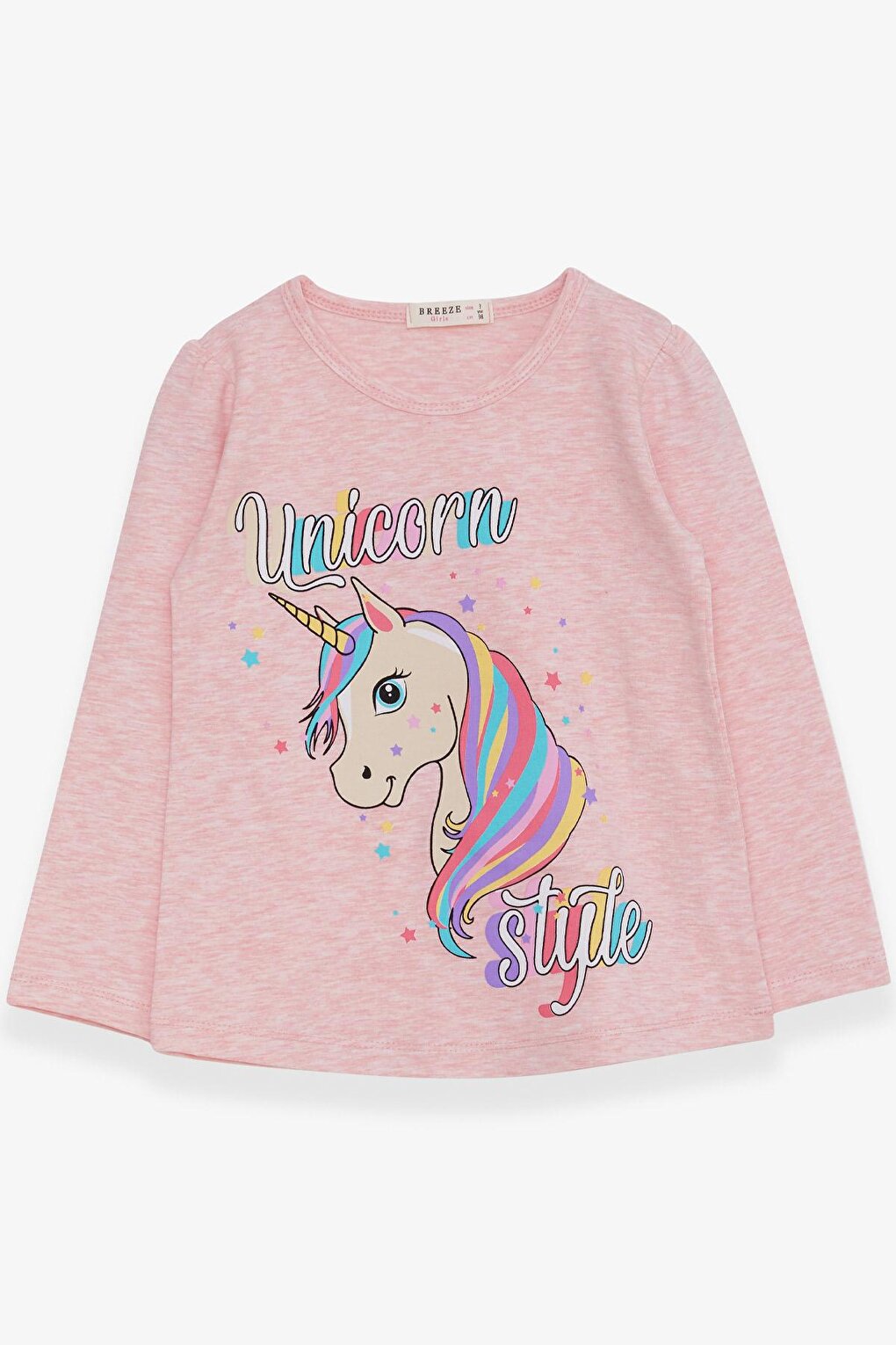 Girl's Long Sleeve T-Shirt Unicorn Salmon Melange (Age 2-6)